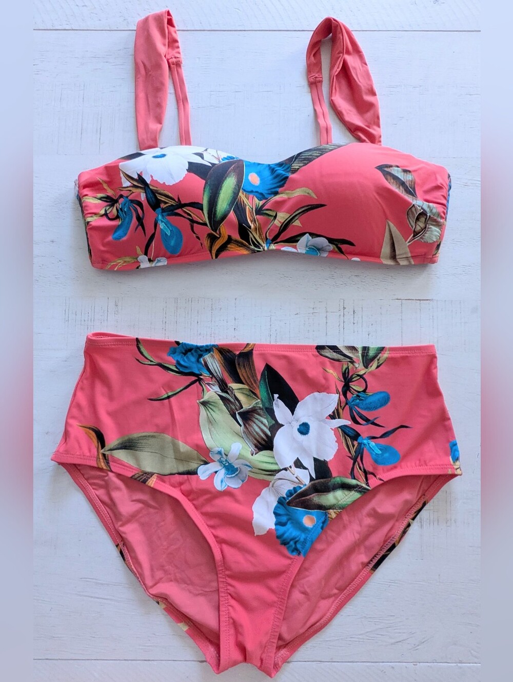 Jantzen Botanical Beauty 2-piece High Waist Brief Bandeau Top Bikini Sz 14